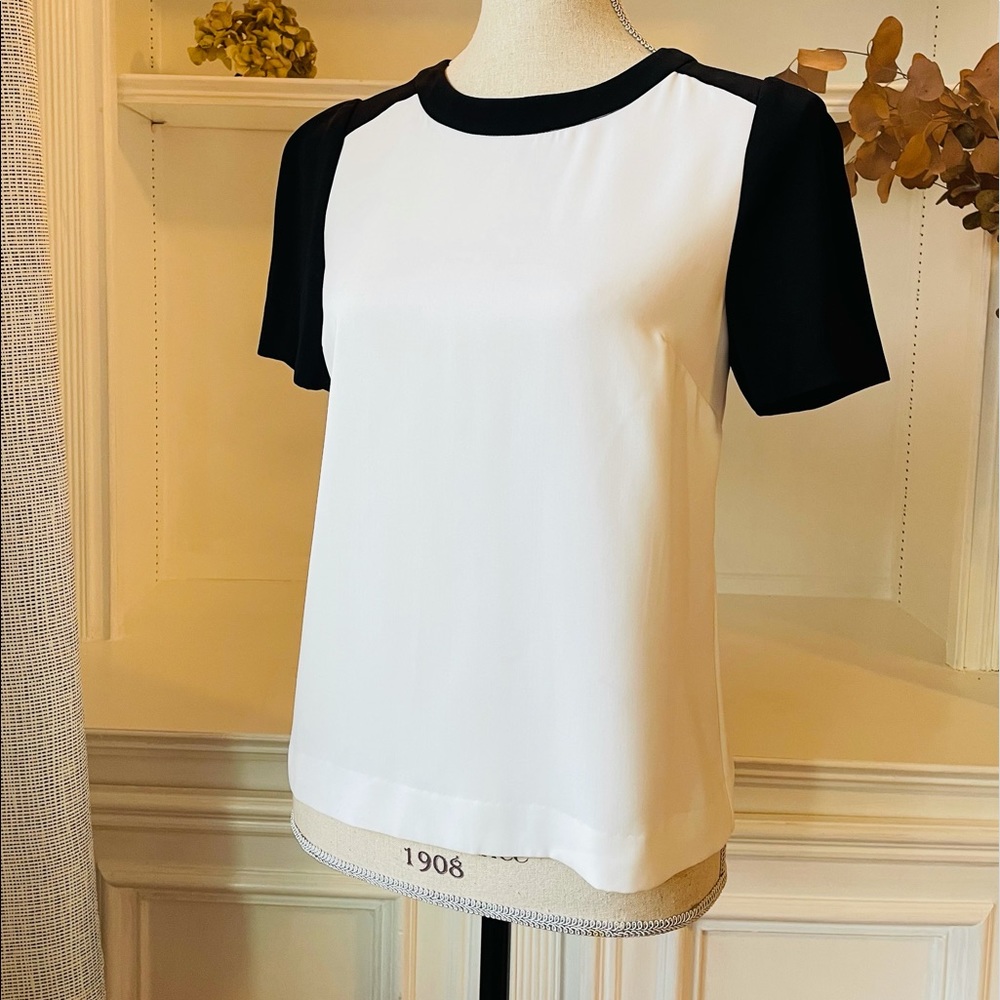 Halogen Black & White Short Sleeves Blouse Top size XS